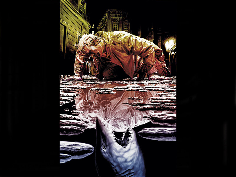 Man Looking at Shark Reflection