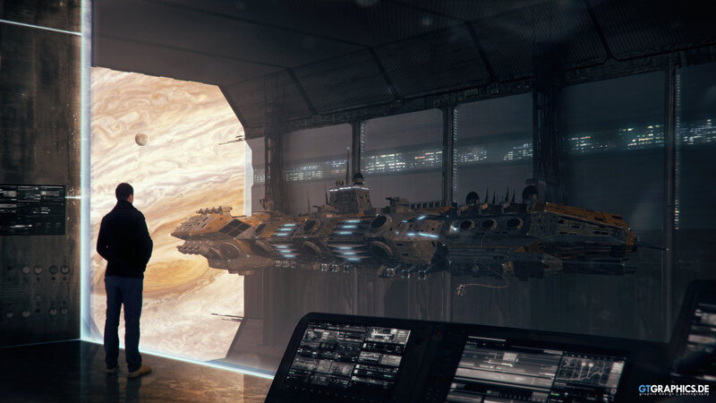 Man Looking at Spaceship