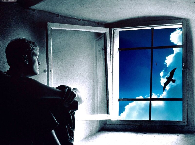 Man looking out a window