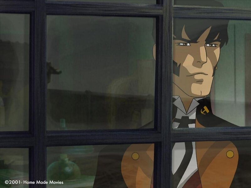 man looking through window