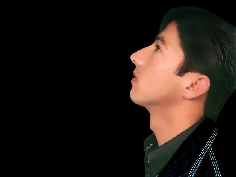 man looking up in profile