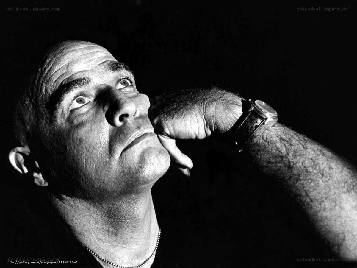 Man looking upward in black and white