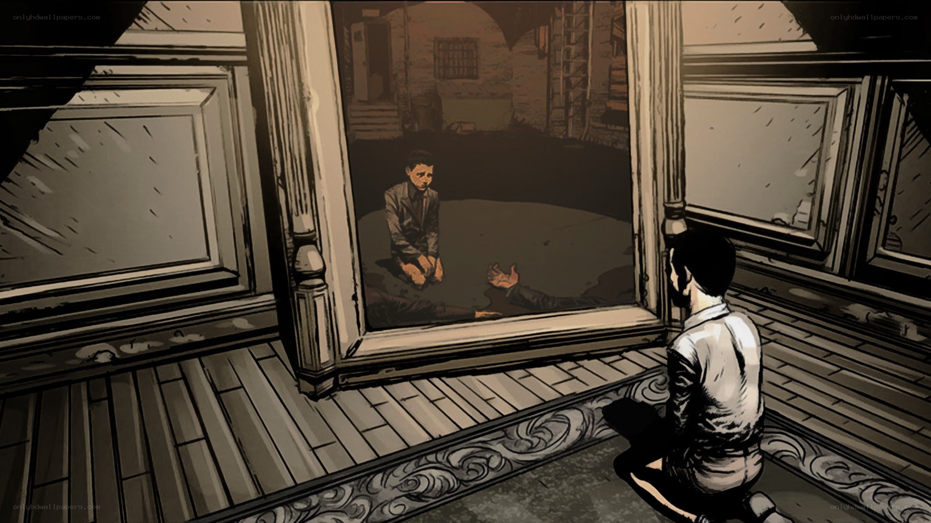 Man looks at reflection in mirror