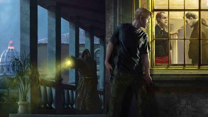 Man looks at window scene