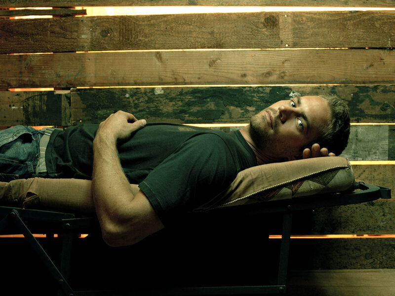 Man Lying on Bench — Brown, Dramatic