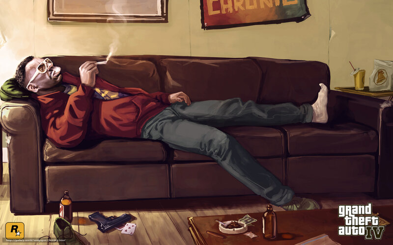 Man Lying on Couch — Brown, Relaxed