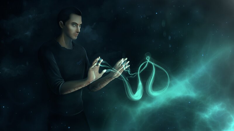 man manipulating glowing energy