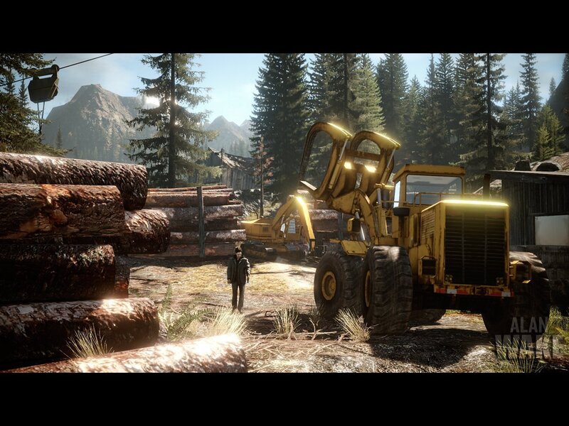 Man Near Logging Equipment — Yellow, Dramatic