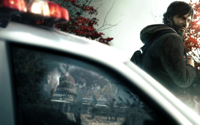 man near police car with reflection