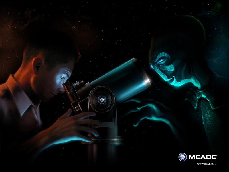 Man Observing Alien — Black, Dramatic