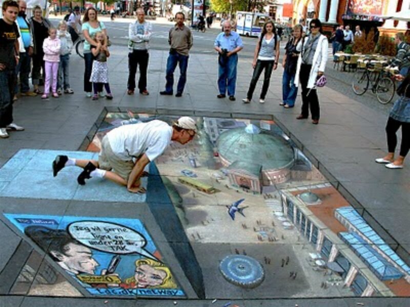Man on 3d Street Art — Gray, Curious