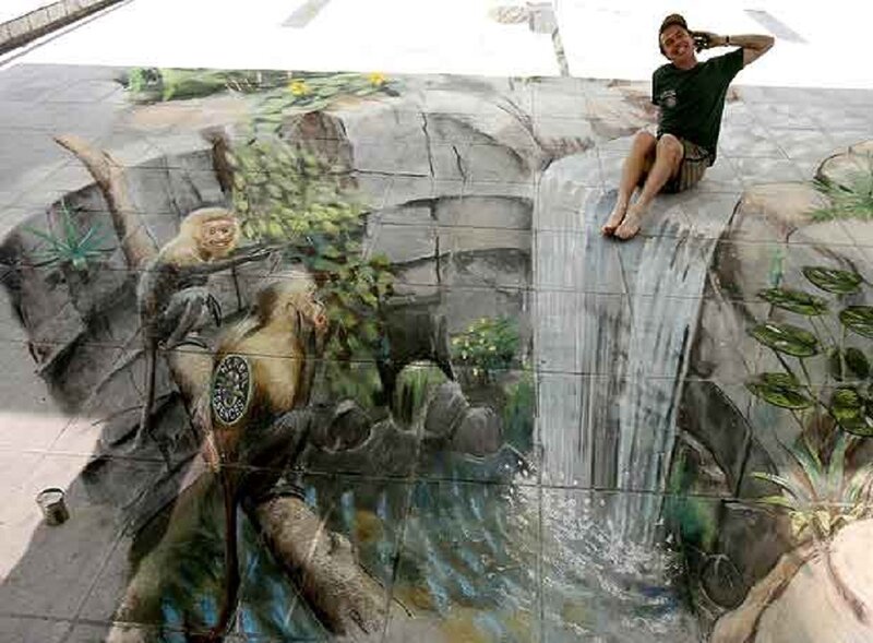 Man on 3d Street Art — Gray, Playful