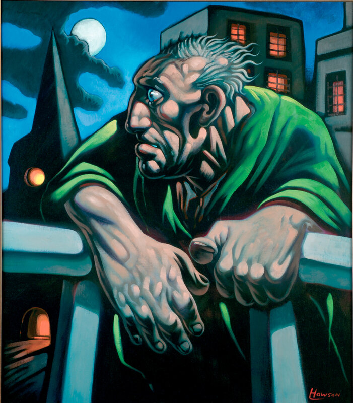Man on a balcony at night
