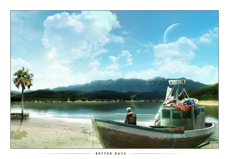 Man on a boat by the shore