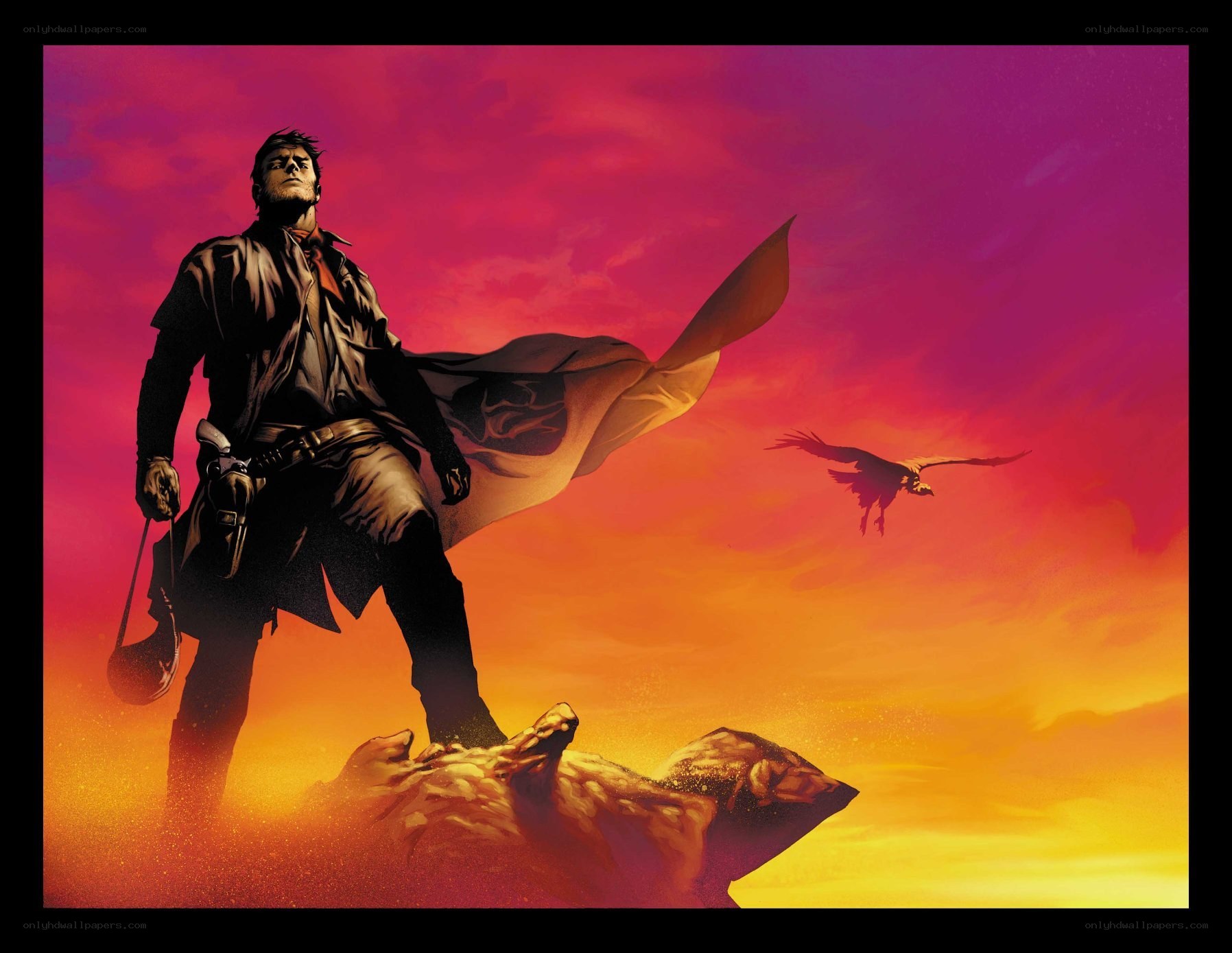 Man on a cliff at sunset