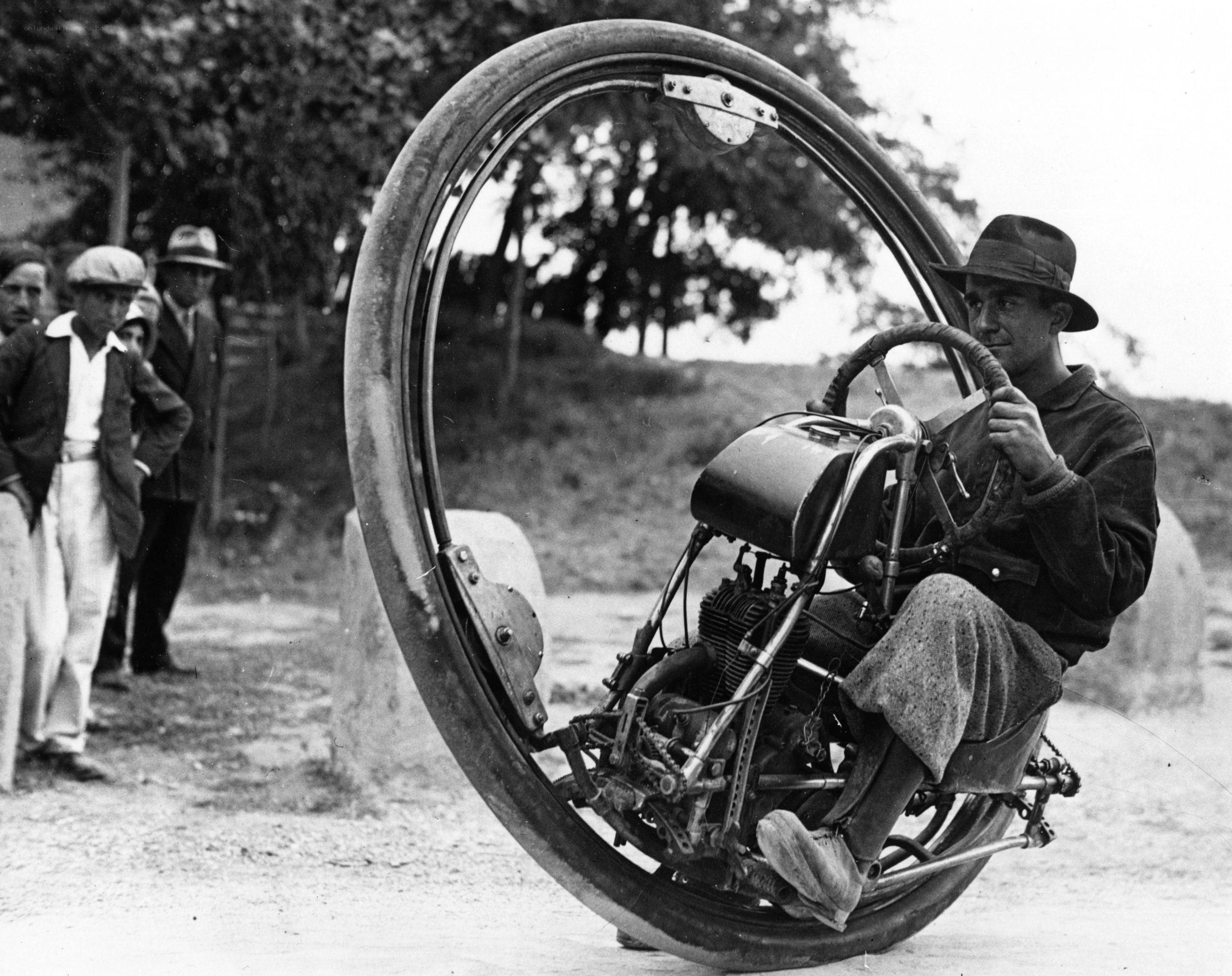 Man on a large-wheeled motorcycle