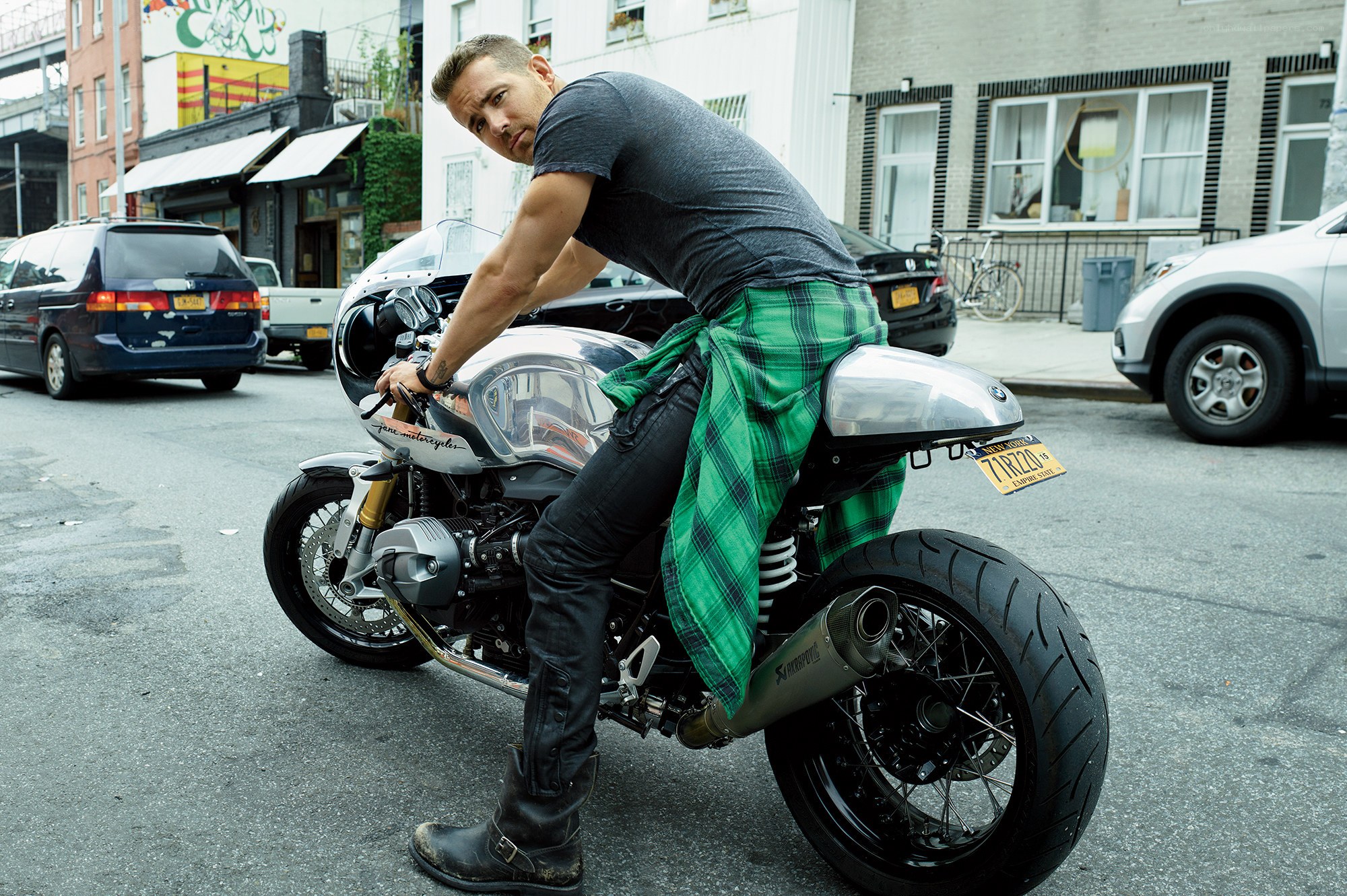 Man on a motorcycle in the city