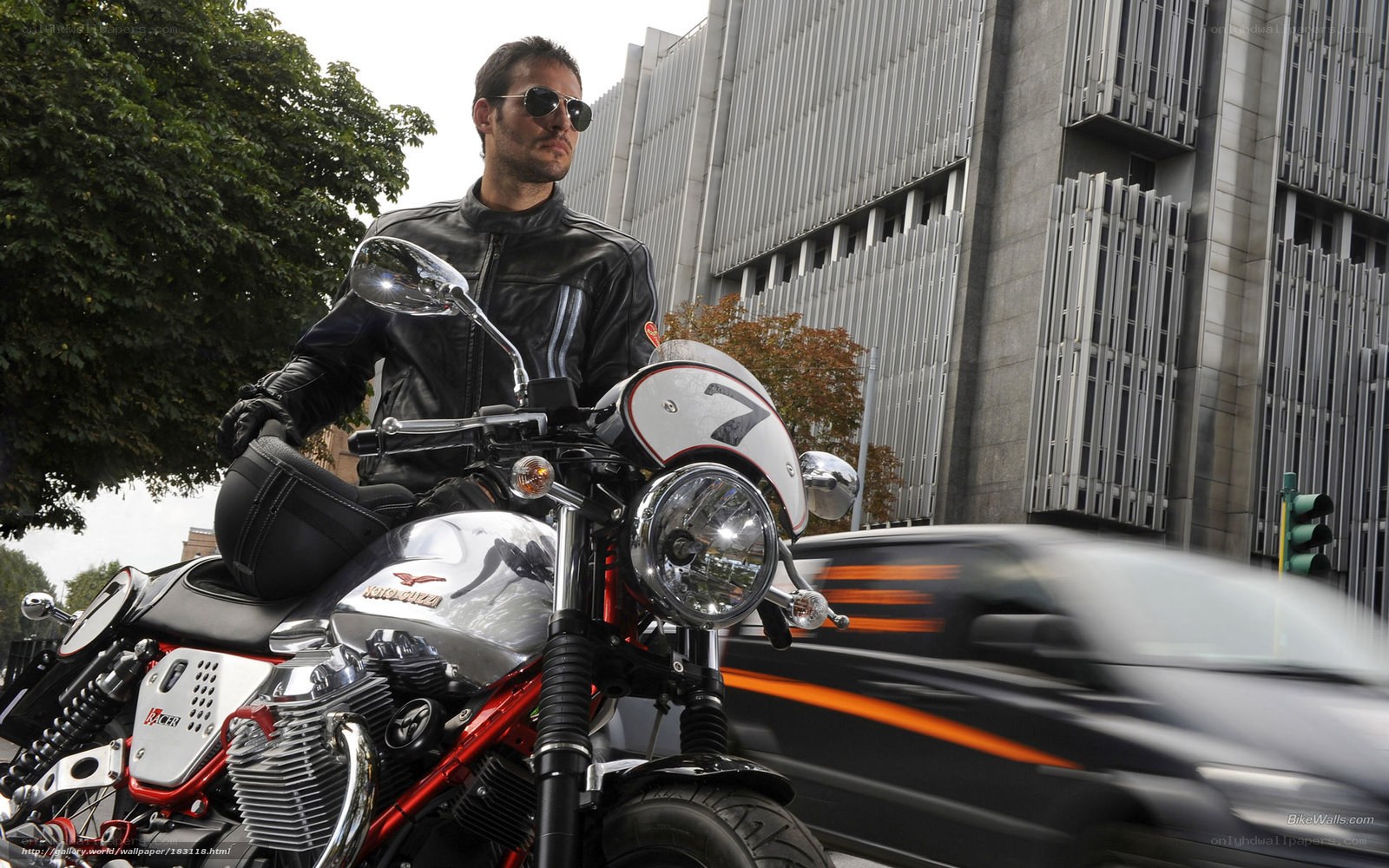 Man on a motorcycle in the city