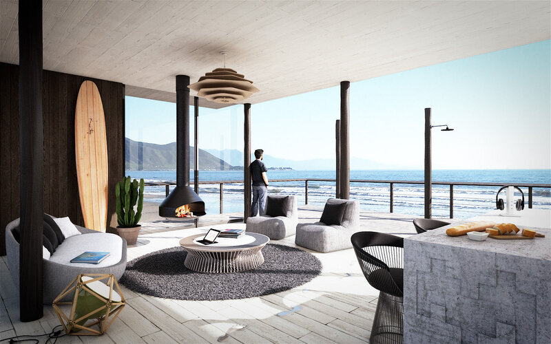 Man on Balcony Overlooking Ocean