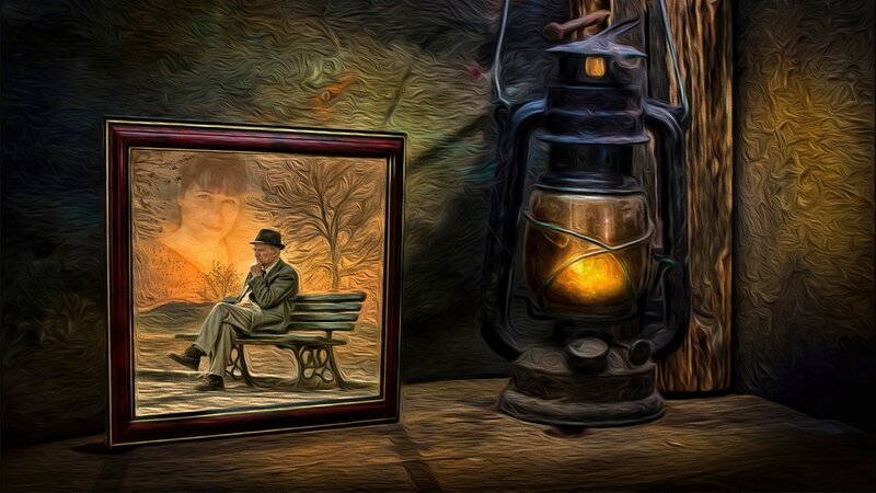 Man on Bench in Frame