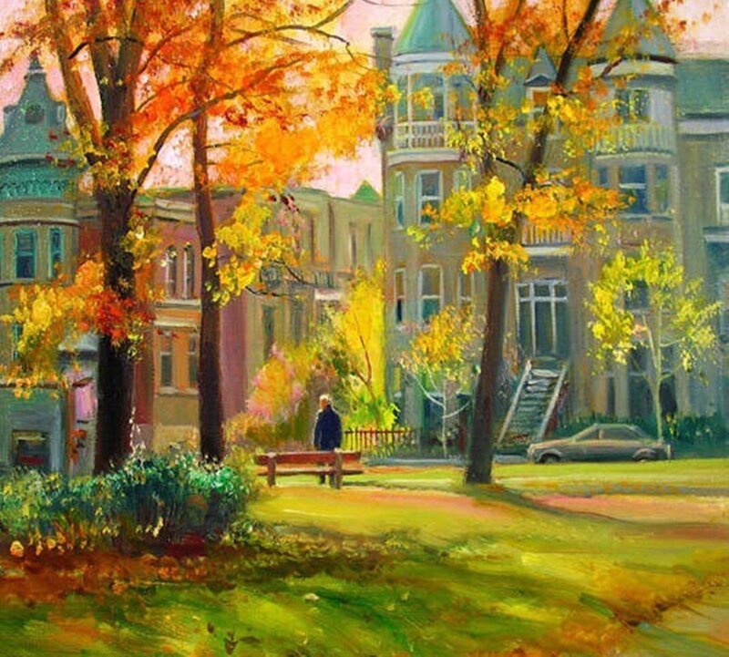 Man on Bench in Park — Green