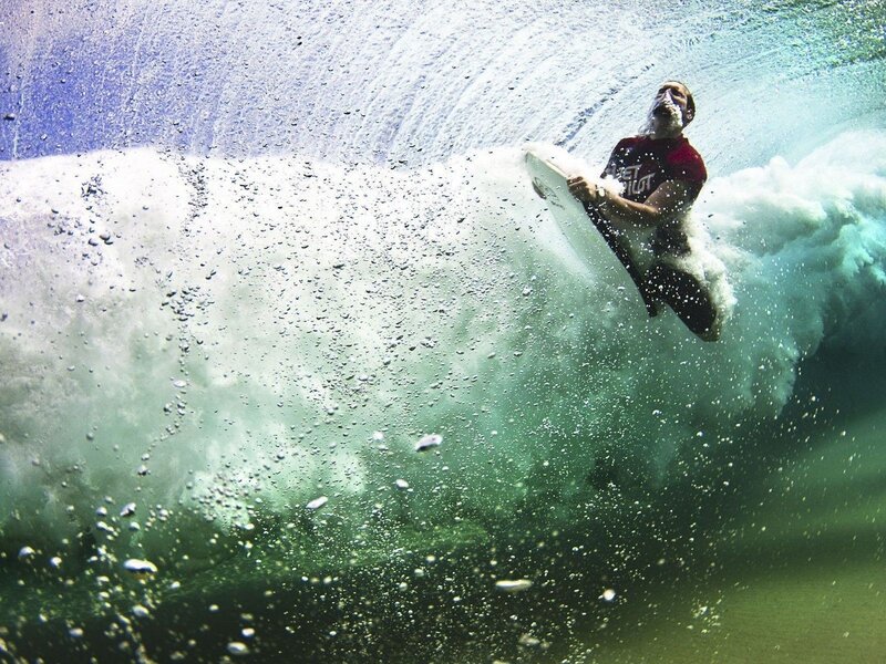 Man on Bodyboard in Wave — Green