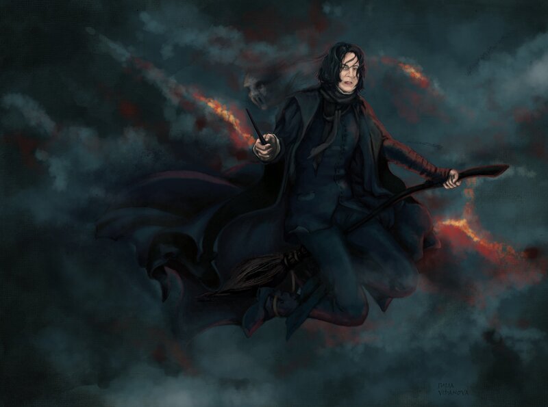 Man on Broomstick — Dark Blue