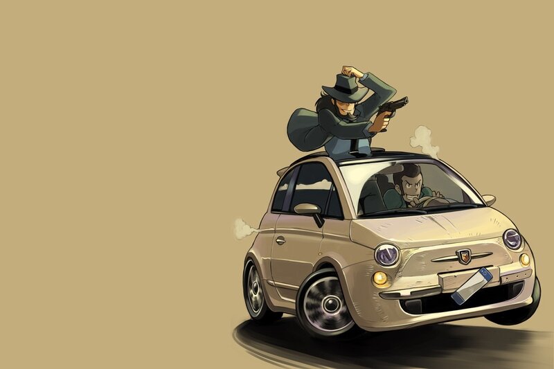 Man on Car Roof — Beige