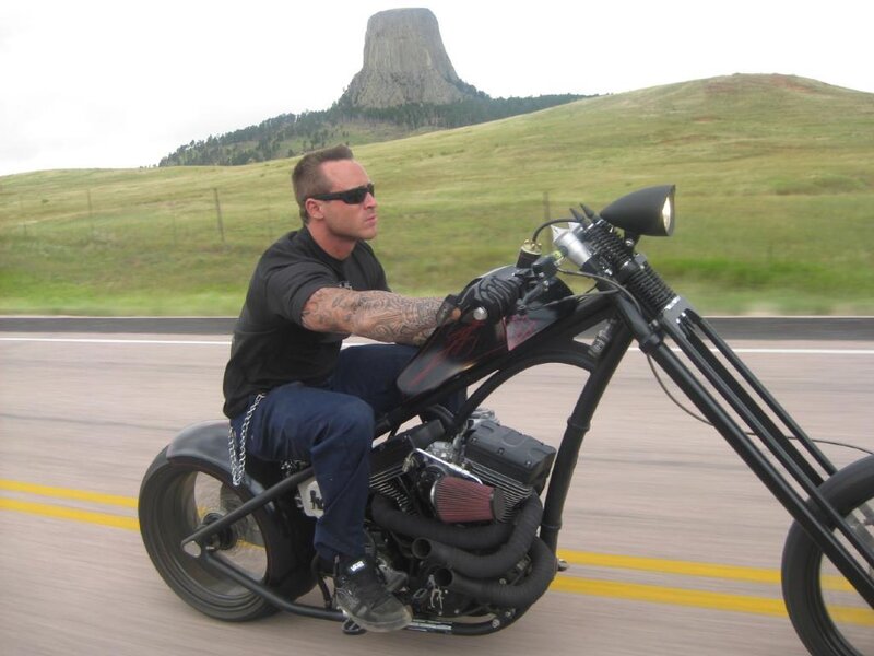 Man on Chopper Motorcycle — Black