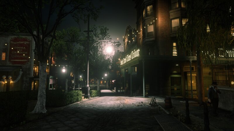 Man on Cobblestone Street — Black