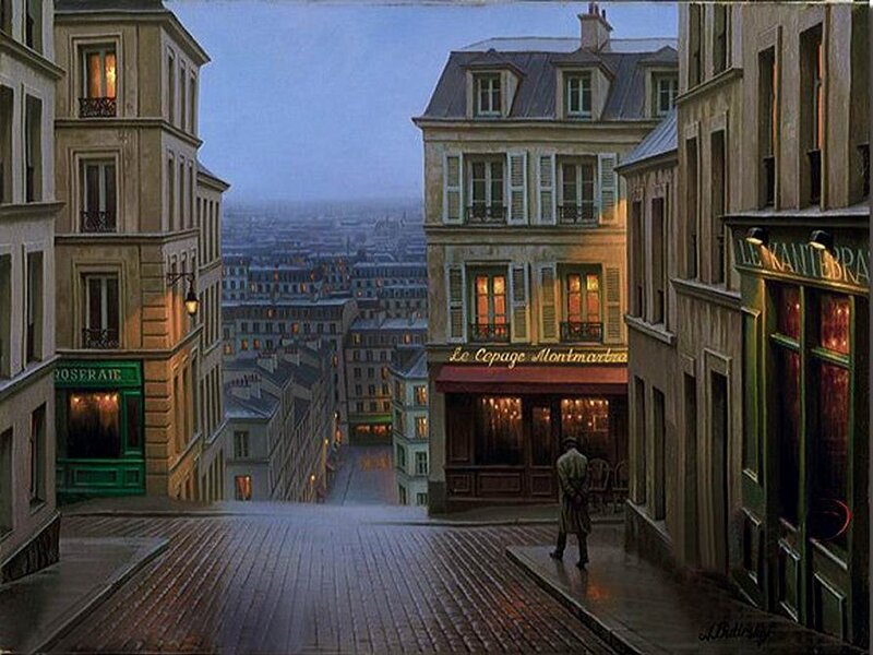 Man on Cobblestone Street