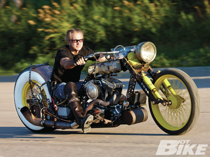 Man on Custom Motorcycle — Black
