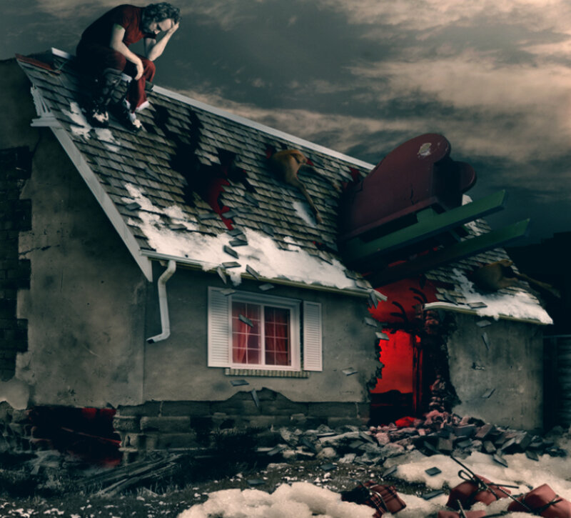 Man on Damaged Roof