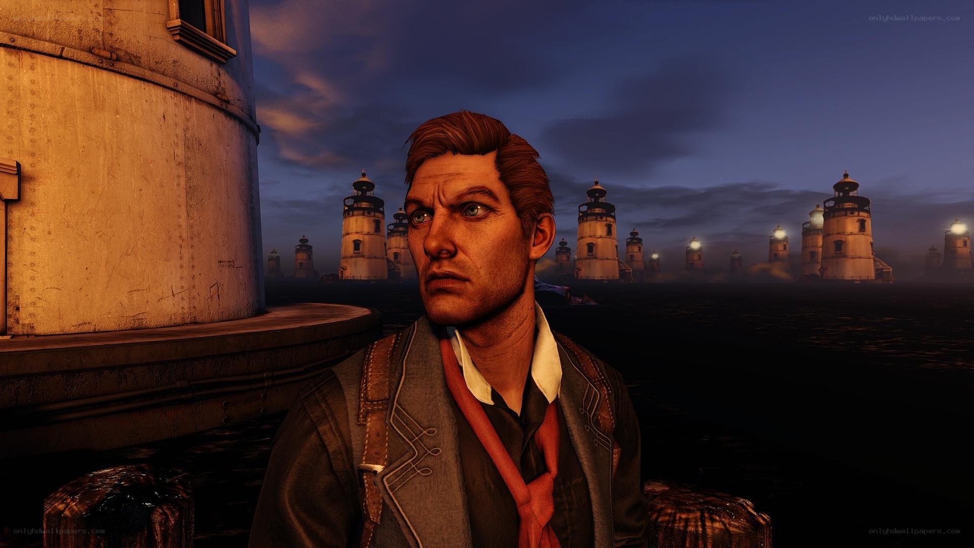 man on dock with lighthouses