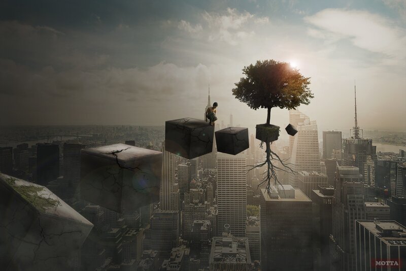 Man on Floating Cubes