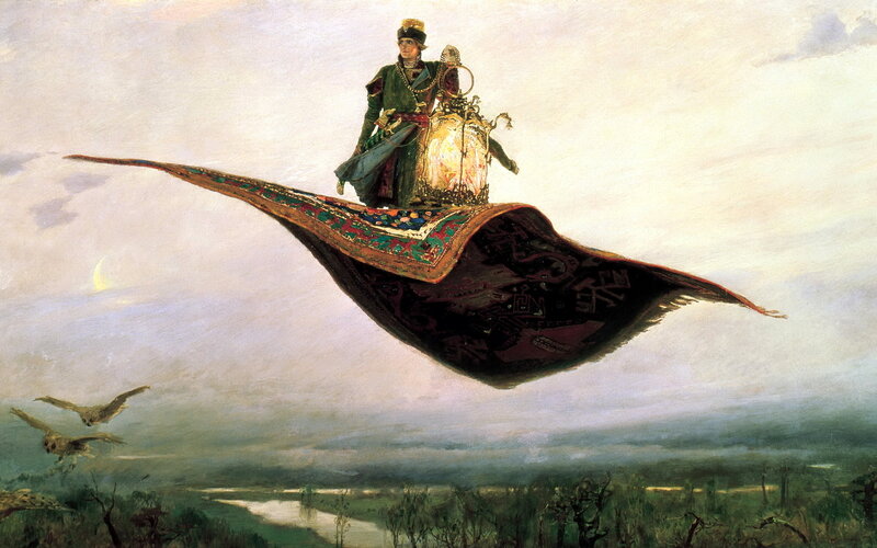 Man on Flying Carpet — Green