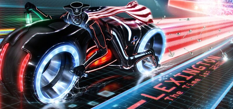 Man on Futuristic Motorcycle — Black