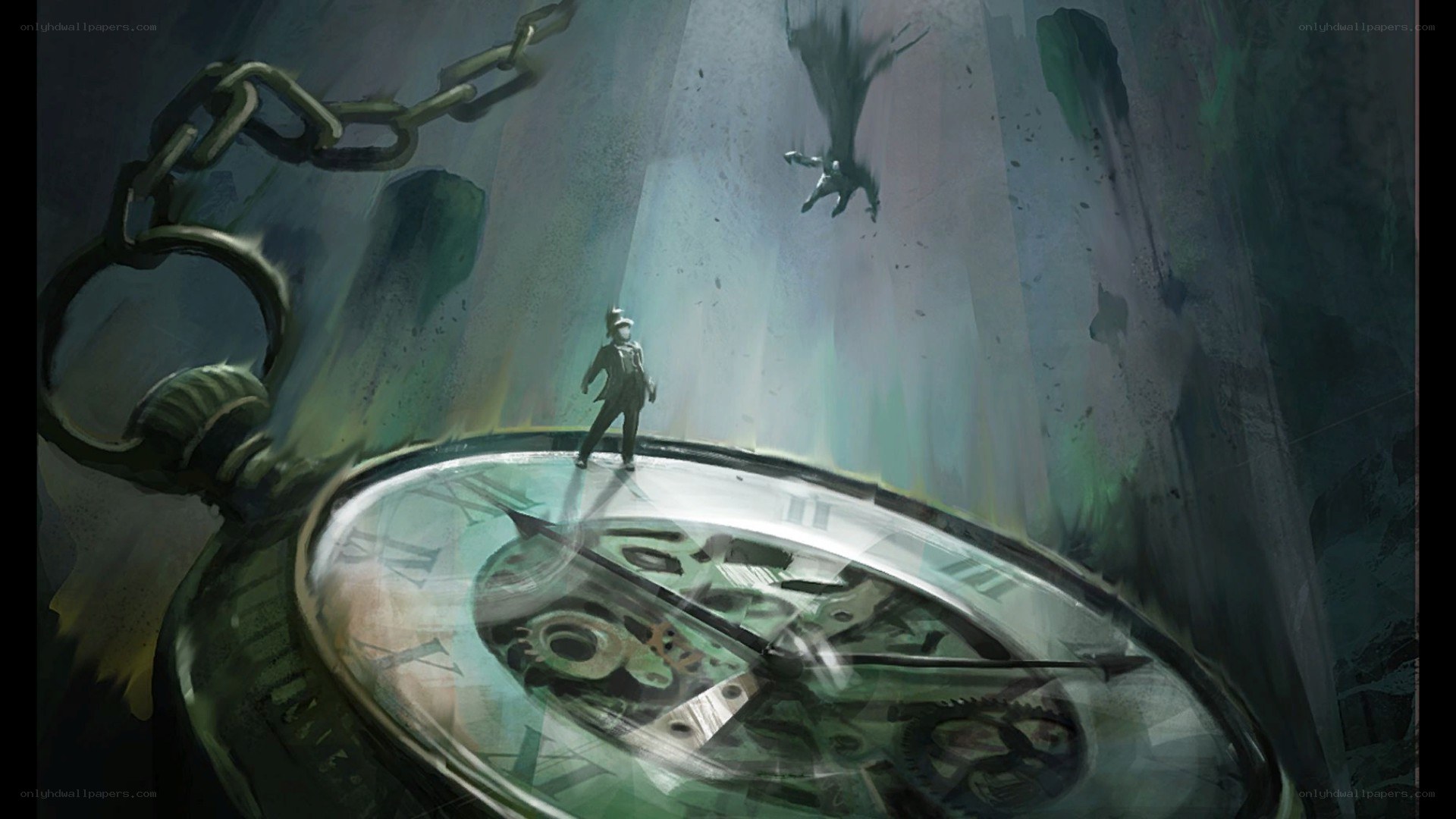 man on giant pocket watch