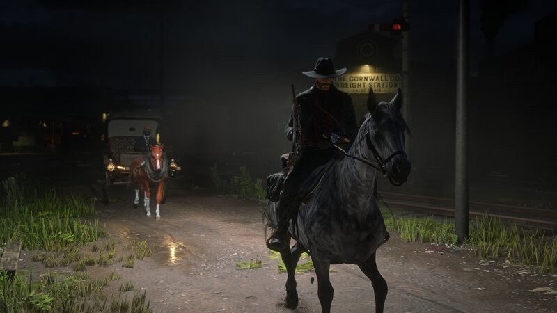 Man on Horse at Night — Black