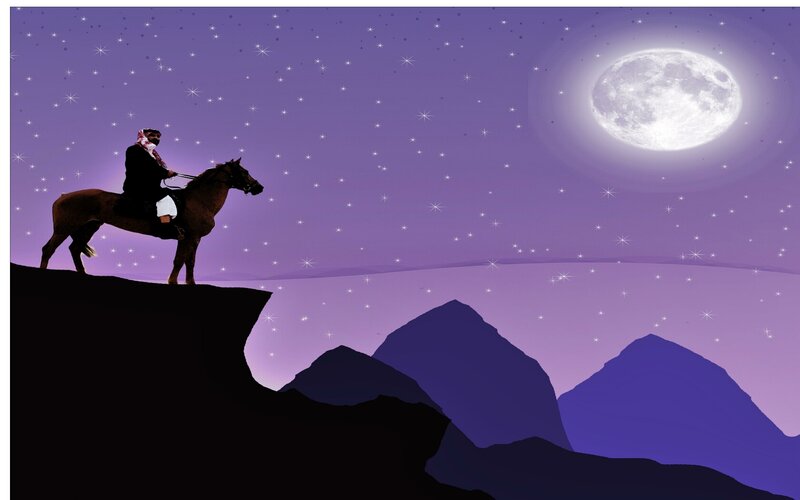 Man on horse at night