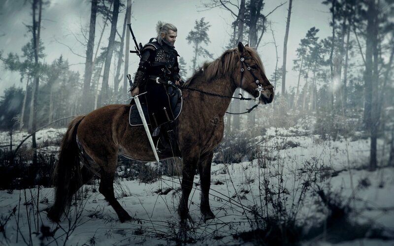 Man on Horse in Forest — Brown