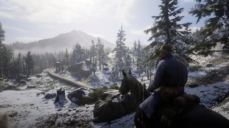 Man on Horse in Snow — White