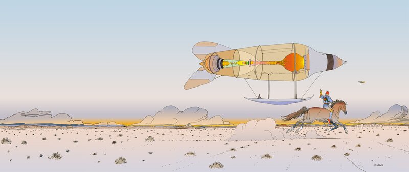Man on Horse with Airship — Beige