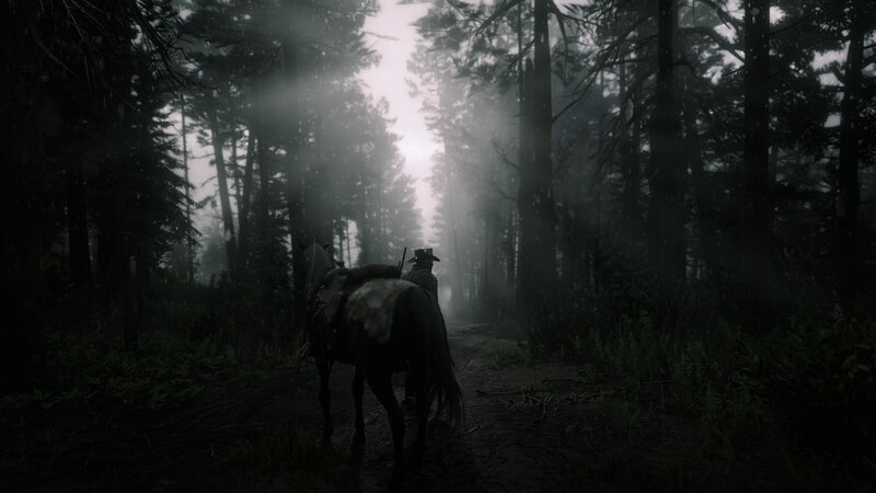 Man on Horseback in Forest — Black