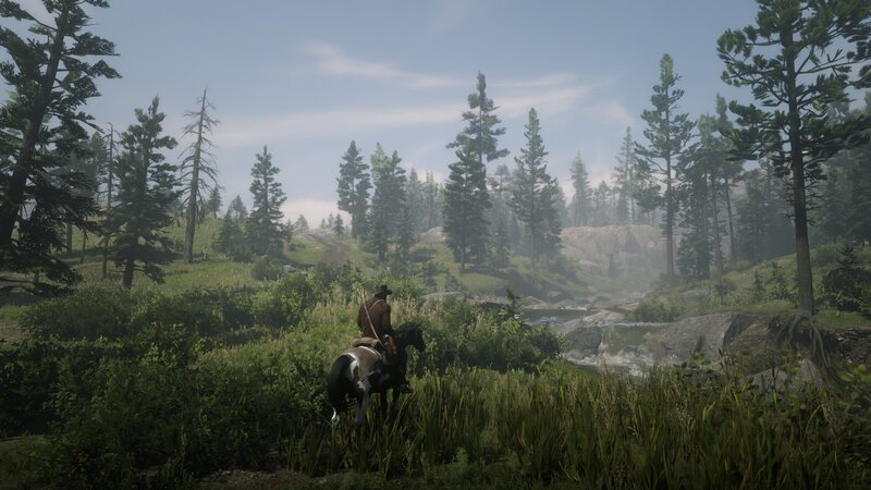 Man on Horseback in Forest — Green