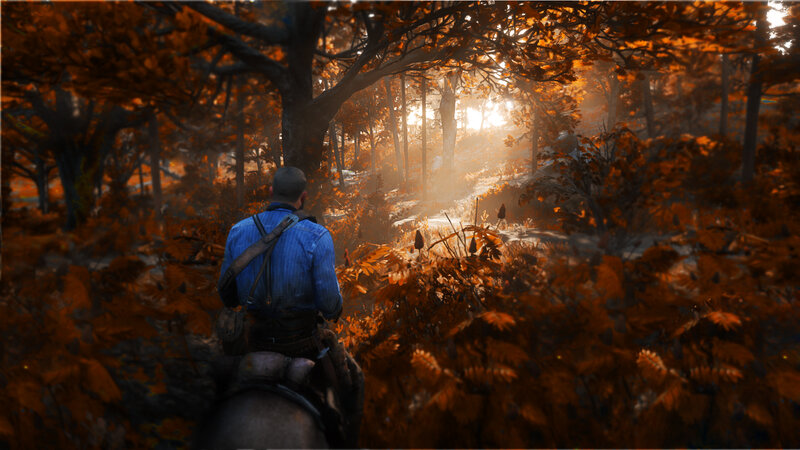 Man on Horseback in Forest — Orange