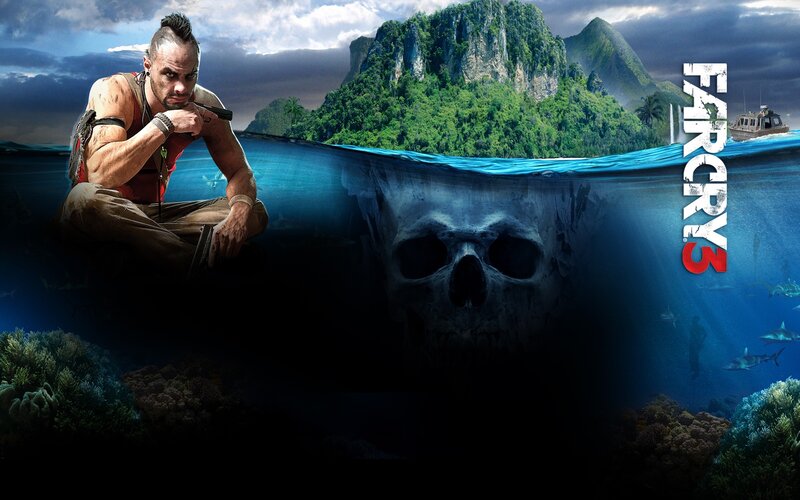 Man on Island with Skull — Blue, Dramatic