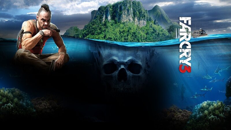 Man on Island with Skull — Blue