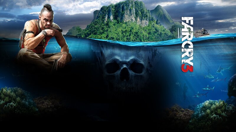 Man on Island with Skull