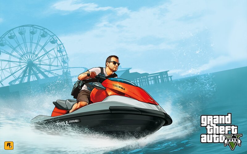 Man on Jet Ski — Blue, Action-packed